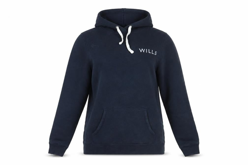 Front view of Jack Wills women’s blue cotton pullover hoodie, size UK 10, pullover - logo zipped pockets