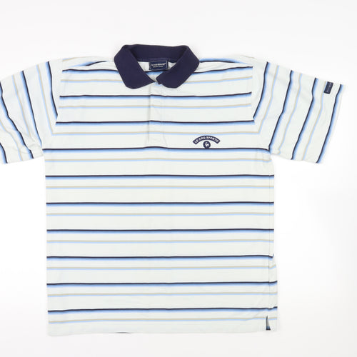 le coq sportif Mens Blue Striped Cotton Polo Size XL Collared Button - Logo