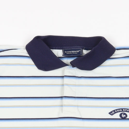 le coq sportif Mens Blue Striped Cotton Polo Size XL Collared Button - Logo