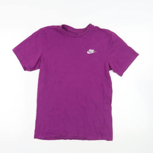 Nike Womens Purple Cotton Basic T-Shirt Size XS Crew Neck - Logo