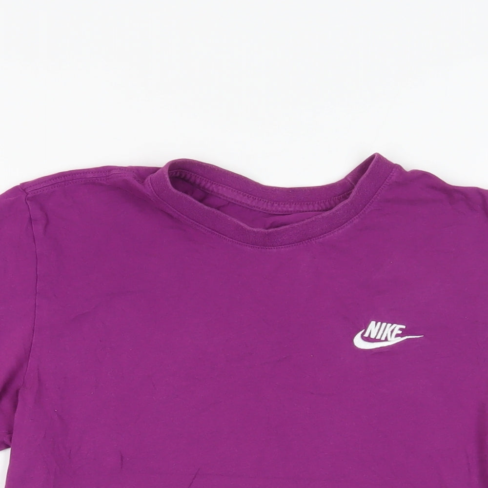 Nike Womens Purple Cotton Basic T-Shirt Size XS Crew Neck - Logo