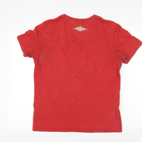 Fat Face Mens Red Cotton T-Shirt Size M Crew Neck - Surfs Up