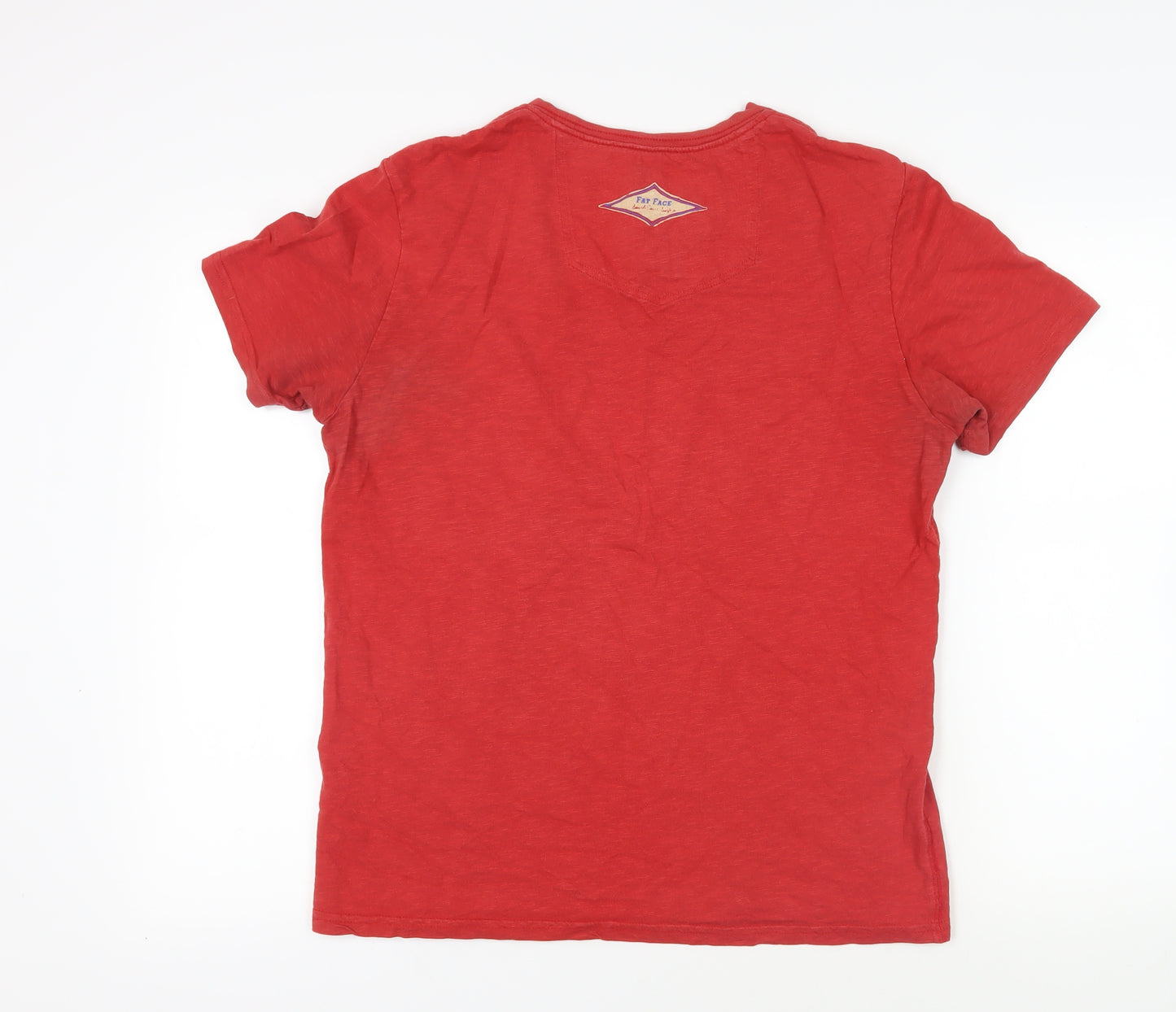 Fat Face Mens Red Cotton T-Shirt Size M Crew Neck - Surfs Up