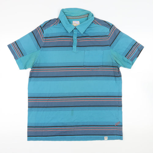 Fat Face Mens Blue Striped Cotton Polo Size L Collared Button