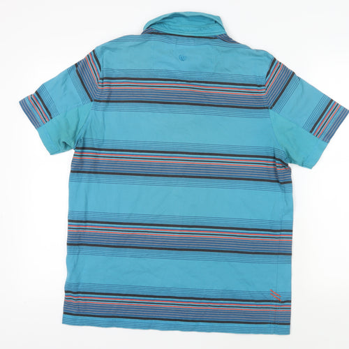 Fat Face Mens Blue Striped Cotton Polo Size L Collared Button