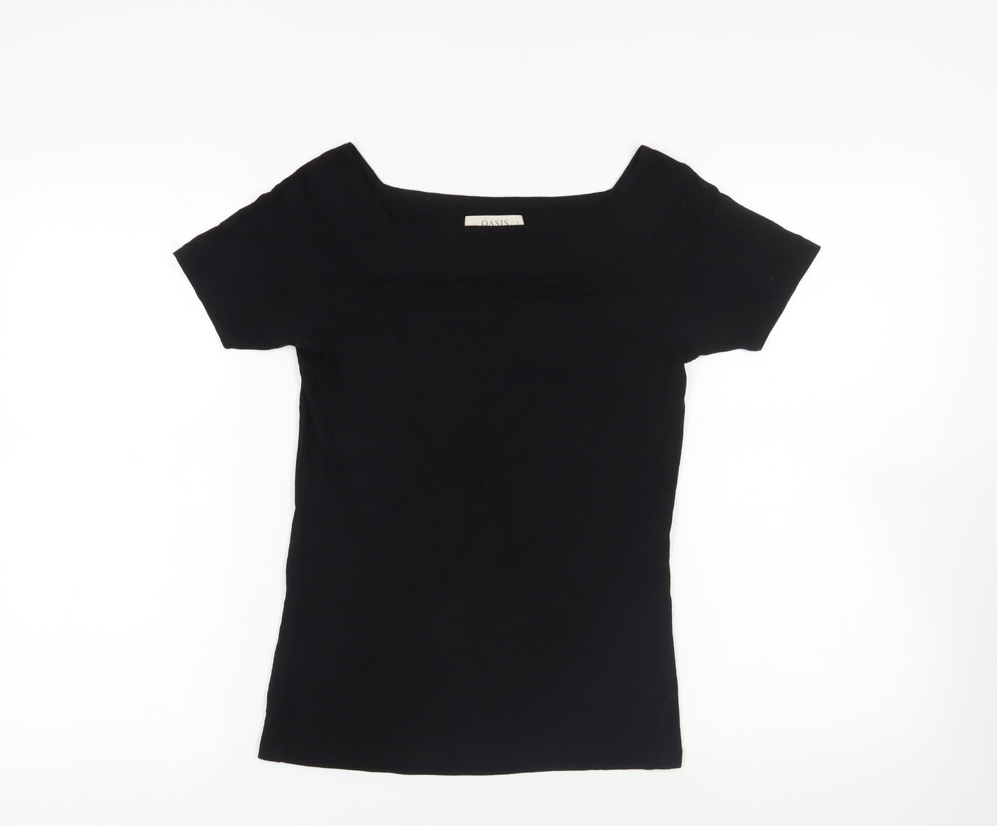 Oasis Womens Black Viscose Basic T-Shirt Size S Square Neck
