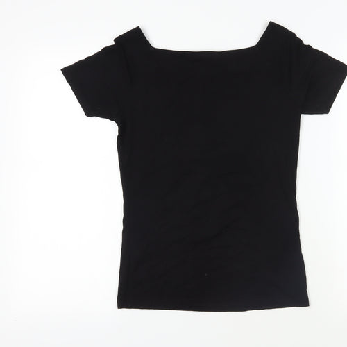 Oasis Womens Black Viscose Basic T-Shirt Size S Square Neck
