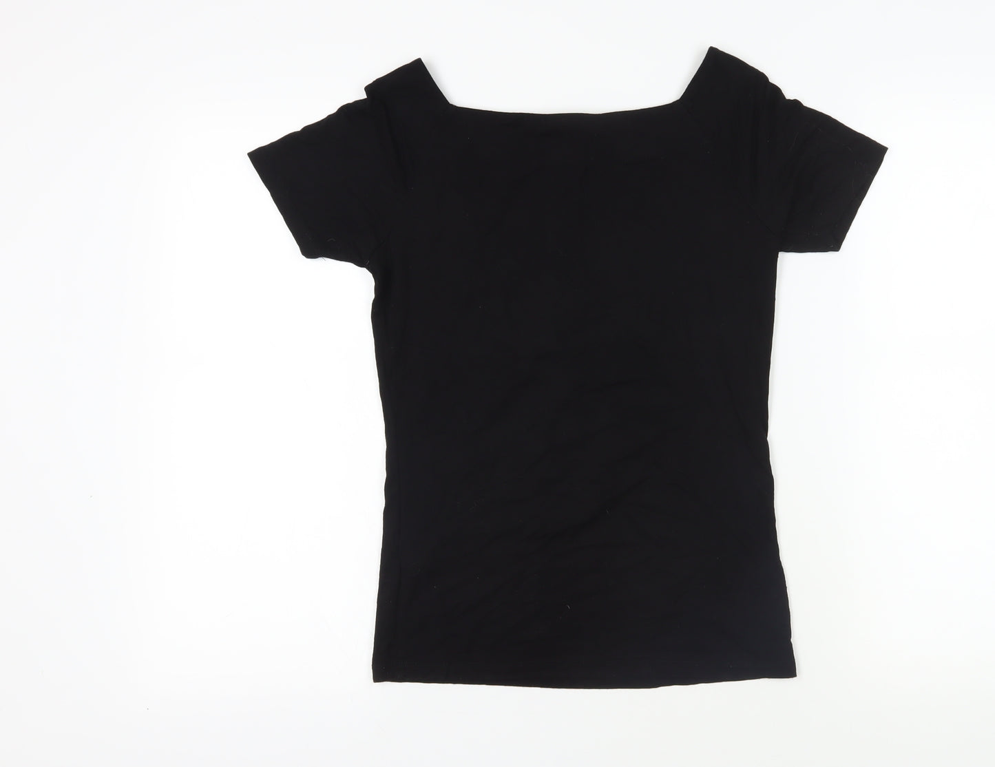 Oasis Womens Black Viscose Basic T-Shirt Size S Square Neck