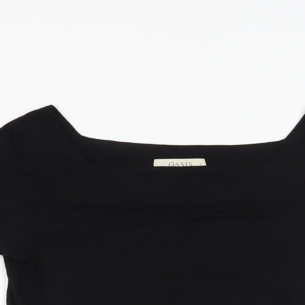 Oasis Womens Black Viscose Basic T-Shirt Size S Square Neck