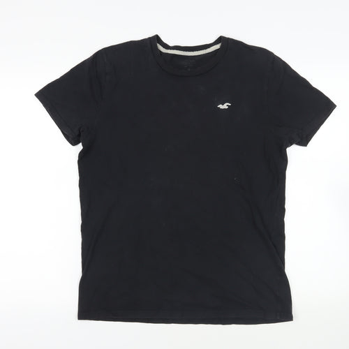 Hollister Mens Black Cotton T-Shirt Size M Crew Neck - Logo