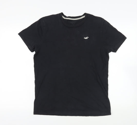 Hollister Mens Black Cotton T-Shirt Size M Crew Neck - Logo