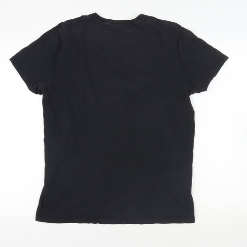 Hollister Mens Black Cotton T-Shirt Size M Crew Neck - Logo