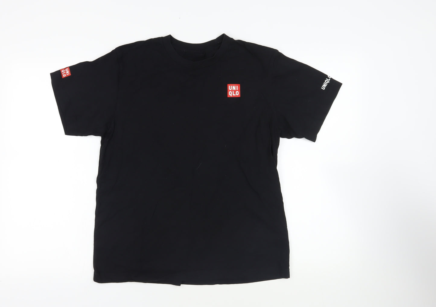 Uniqlo Mens Black Cotton T-Shirt Size M Crew Neck - Logo