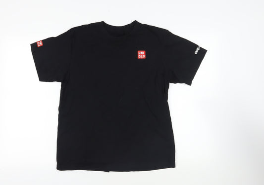 Uniqlo Mens Black Cotton T-Shirt Size M Crew Neck - Logo