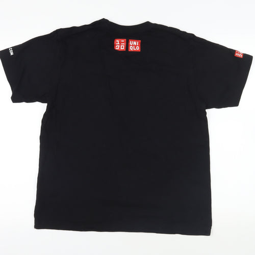 Uniqlo Mens Black Cotton T-Shirt Size M Crew Neck - Logo