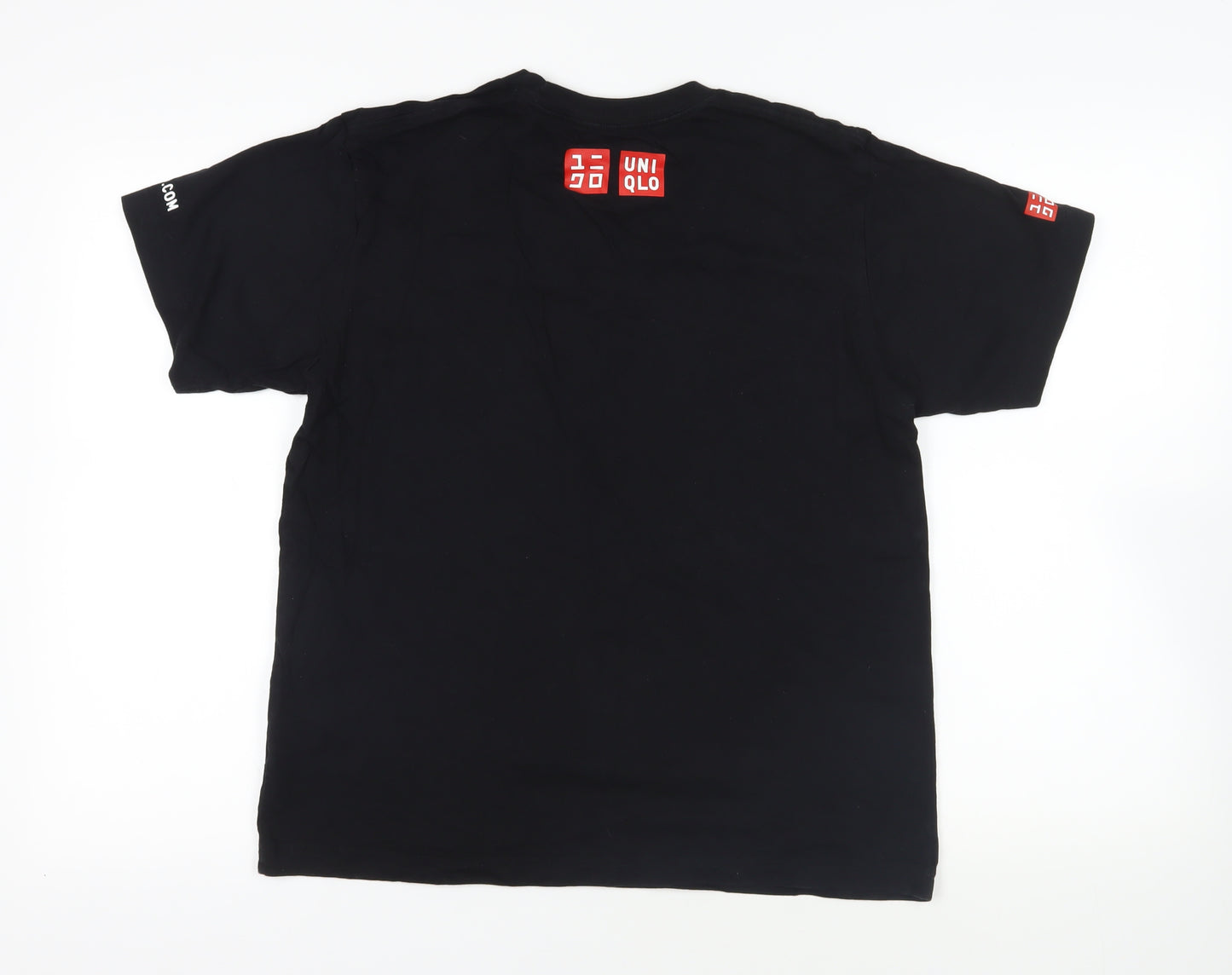 Uniqlo Mens Black Cotton T-Shirt Size M Crew Neck - Logo