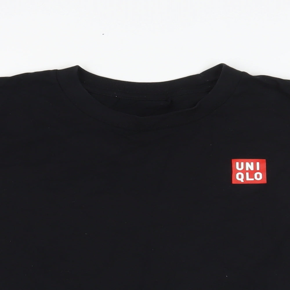 Uniqlo Mens Black Cotton T-Shirt Size M Crew Neck - Logo