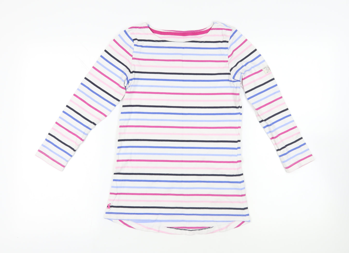 Joules Womens White Striped Cotton Basic T-Shirt Size 6 Boat Neck - Logo