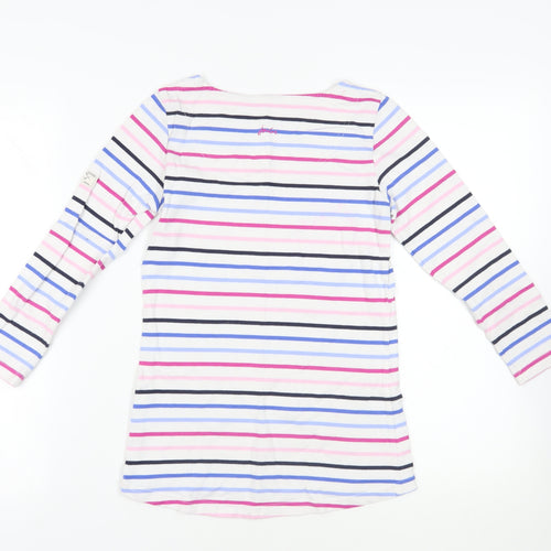 Joules Womens White Striped Cotton Basic T-Shirt Size 6 Boat Neck - Logo