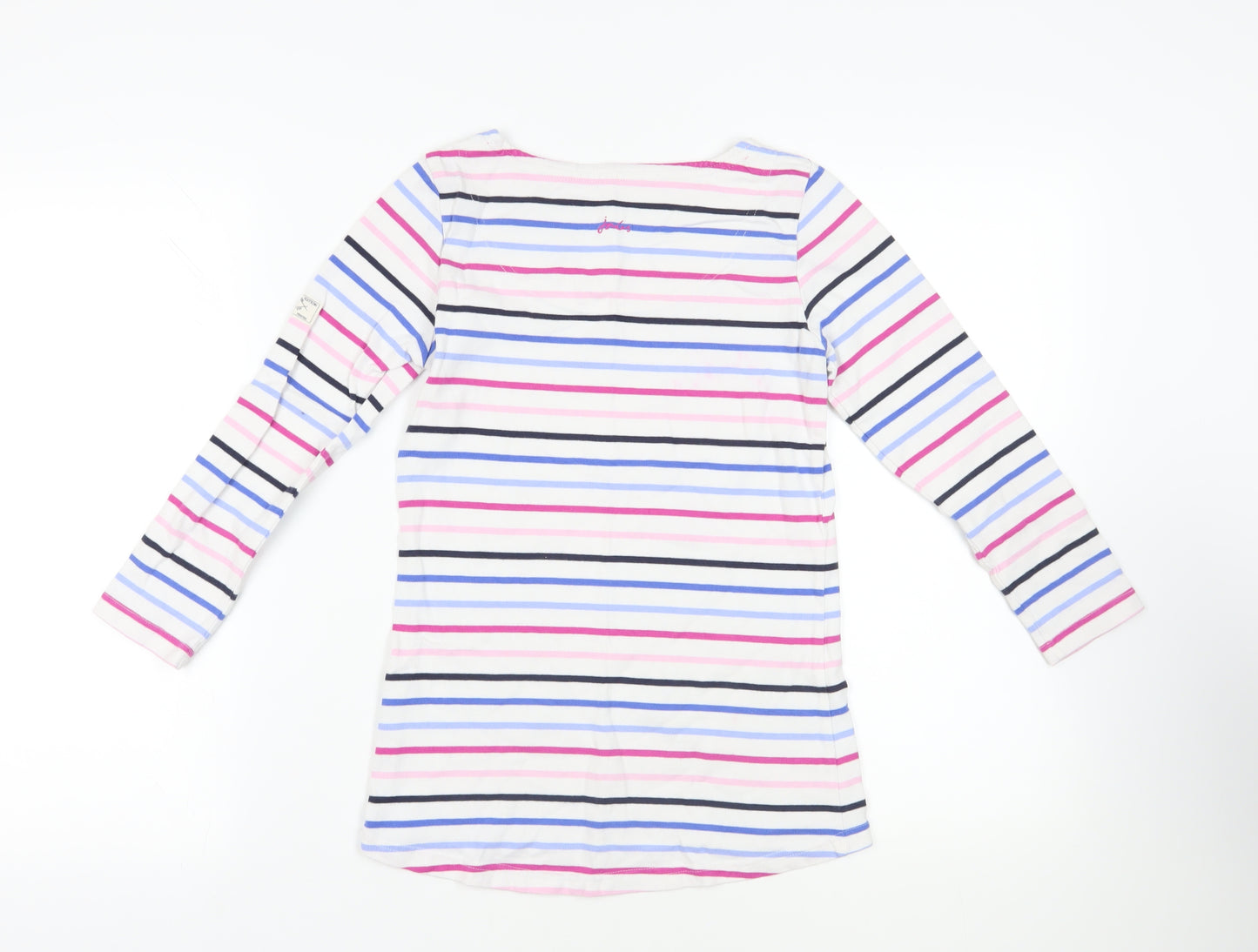 Joules Womens White Striped Cotton Basic T-Shirt Size 6 Boat Neck - Logo