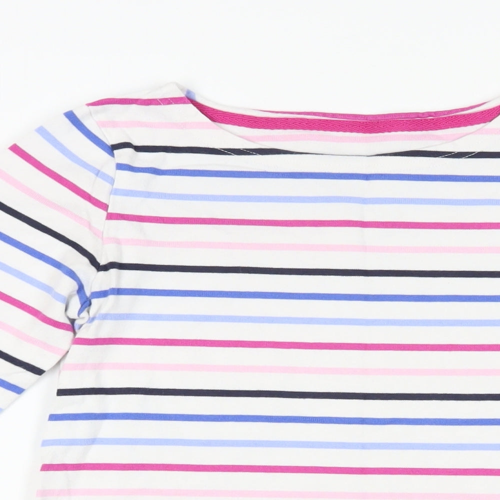 Joules Womens White Striped Cotton Basic T-Shirt Size 6 Boat Neck - Logo