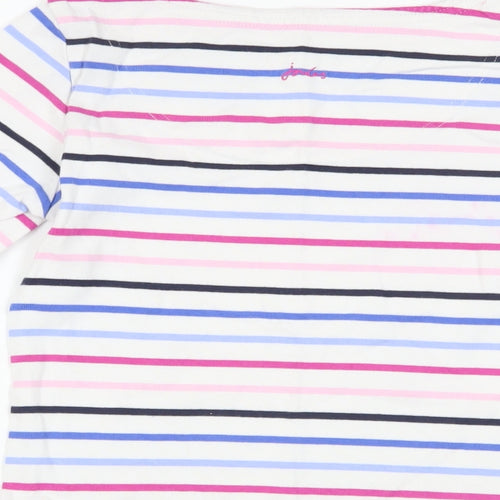 Joules Womens White Striped Cotton Basic T-Shirt Size 6 Boat Neck - Logo