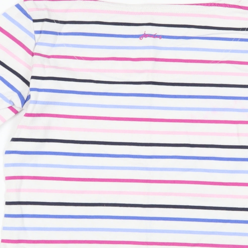 Joules Womens White Striped Cotton Basic T-Shirt Size 6 Boat Neck - Logo