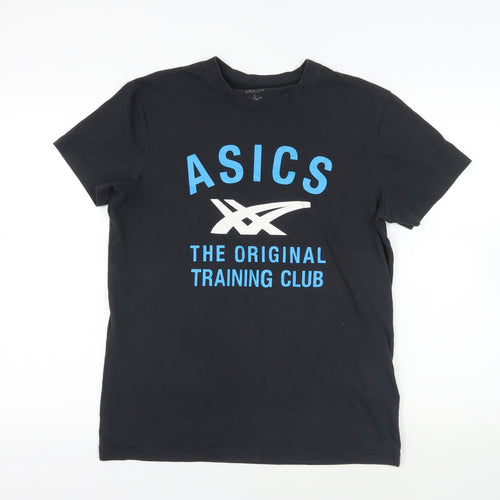 ASICS Mens Black Cotton T-Shirt Size M Crew Neck - Logo