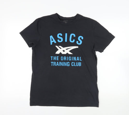 ASICS Mens Black Cotton T-Shirt Size M Crew Neck - Logo