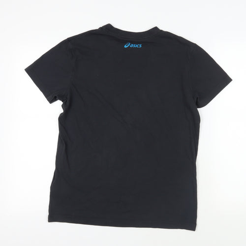 ASICS Mens Black Cotton T-Shirt Size M Crew Neck - Logo