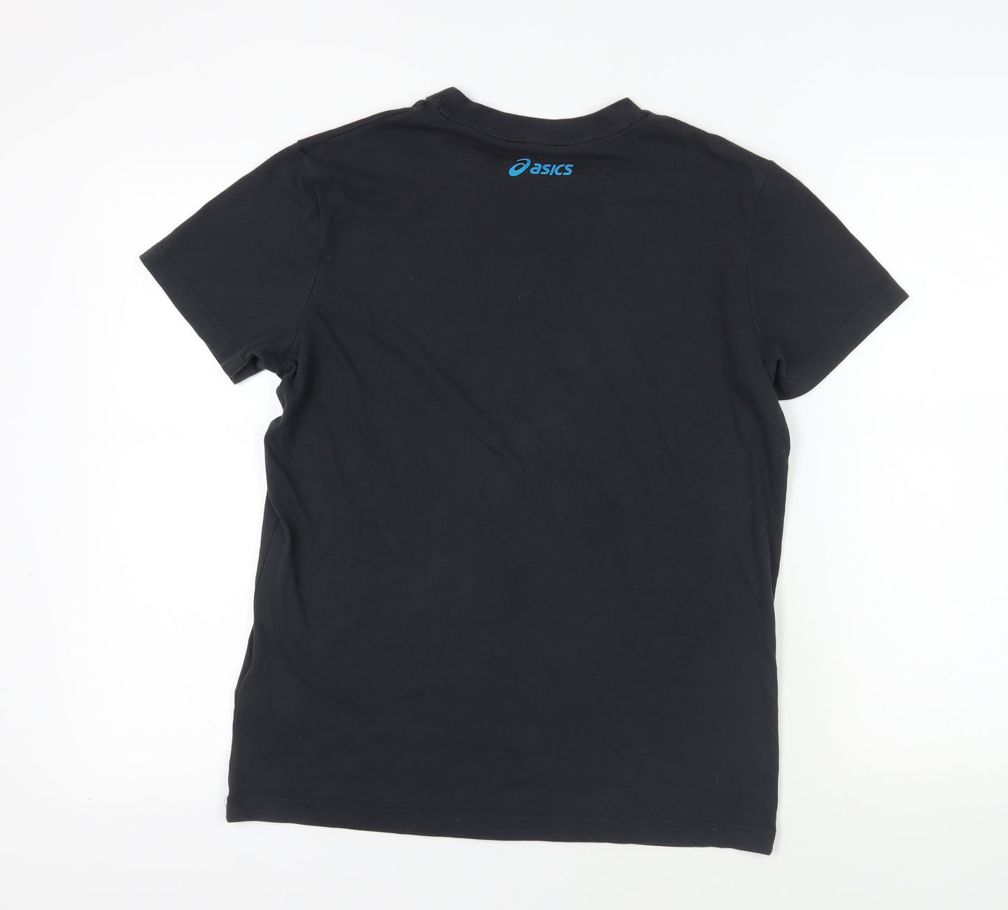 ASICS Mens Black Cotton T-Shirt Size M Crew Neck - Logo