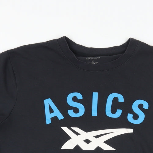 ASICS Mens Black Cotton T-Shirt Size M Crew Neck - Logo