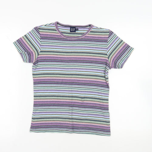 Gap Womens Multicoloured Striped Cotton Basic T-Shirt Size M Crew Neck