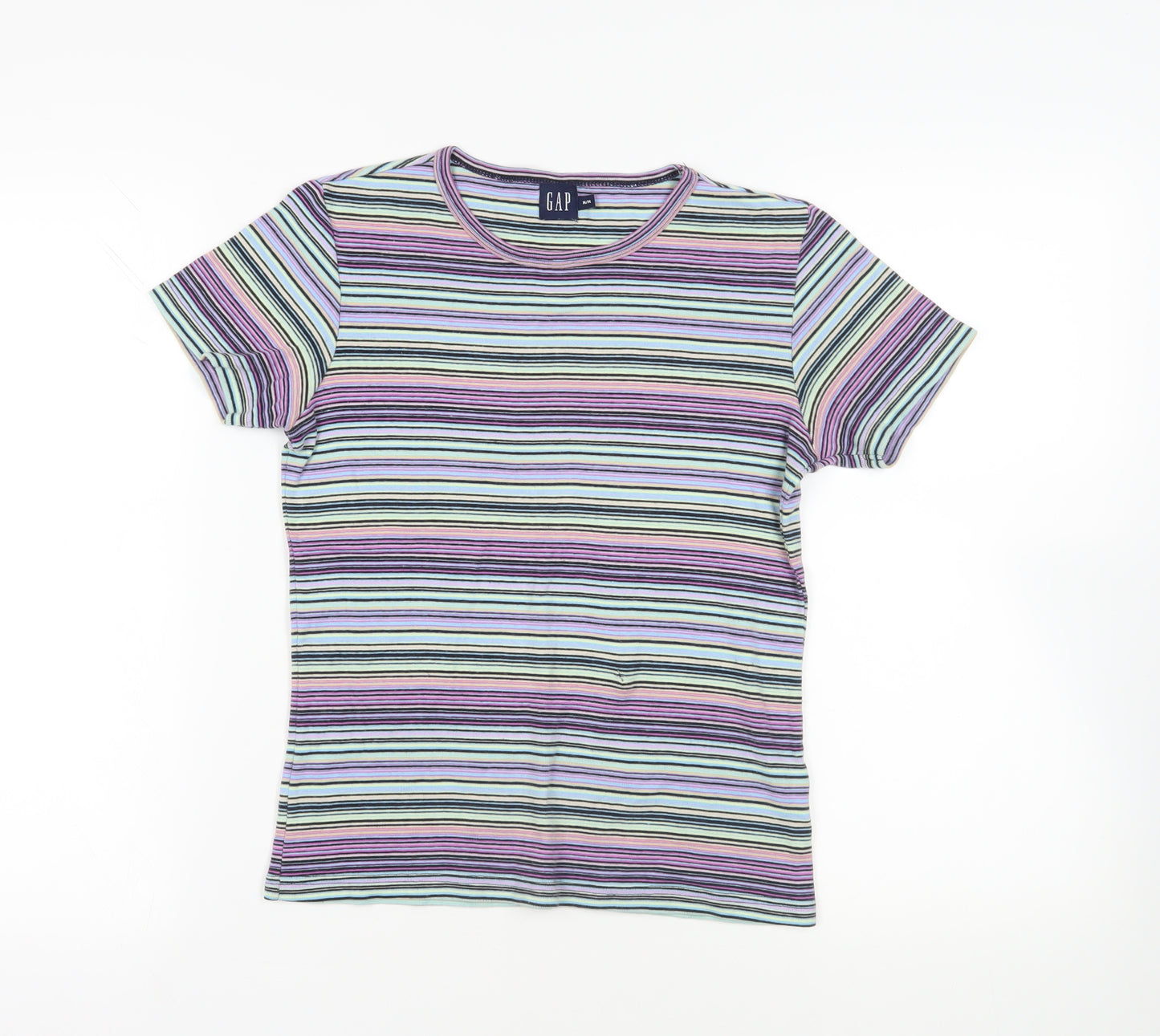 Gap Womens Multicoloured Striped Cotton Basic T-Shirt Size M Crew Neck