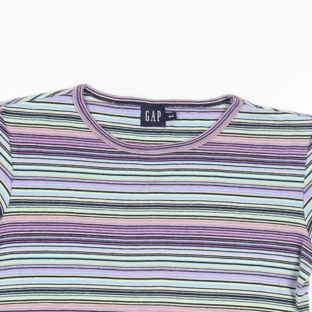 Gap Womens Multicoloured Striped Cotton Basic T-Shirt Size M Crew Neck