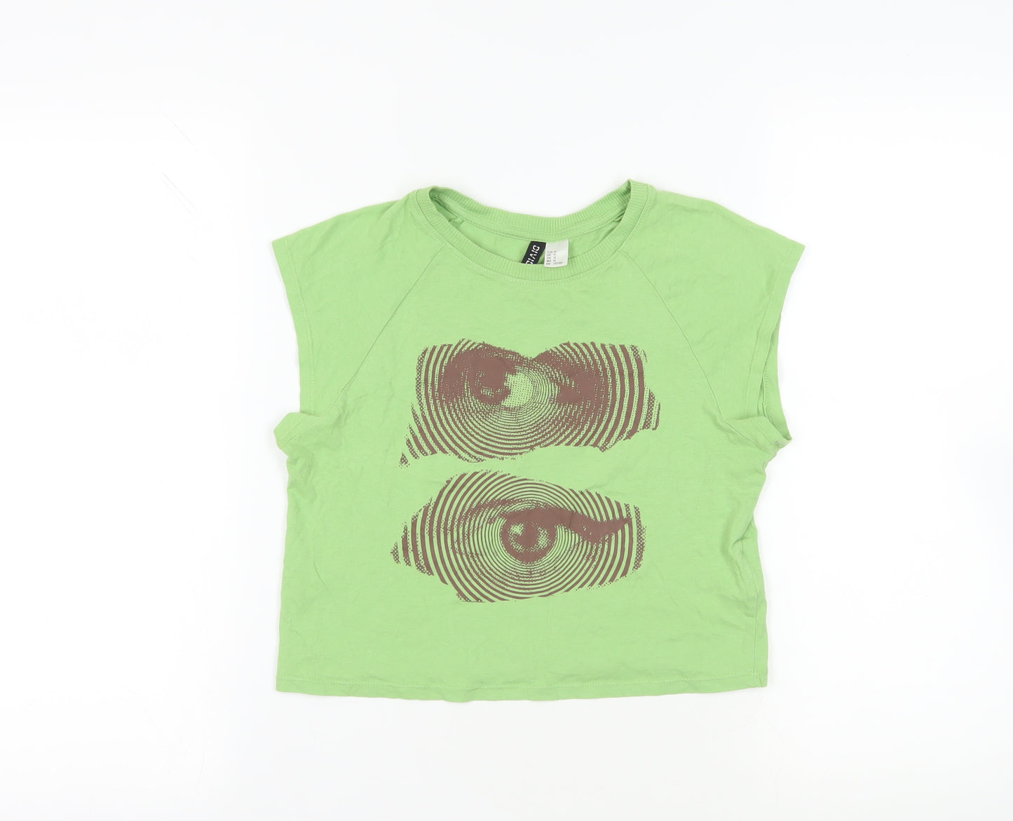 Divided by H&M Womens Green Cotton Cropped T-Shirt Size M Crew Neck - Eye