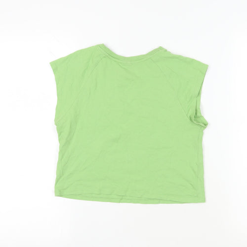 Divided by H&M Womens Green Cotton Cropped T-Shirt Size M Crew Neck - Eye