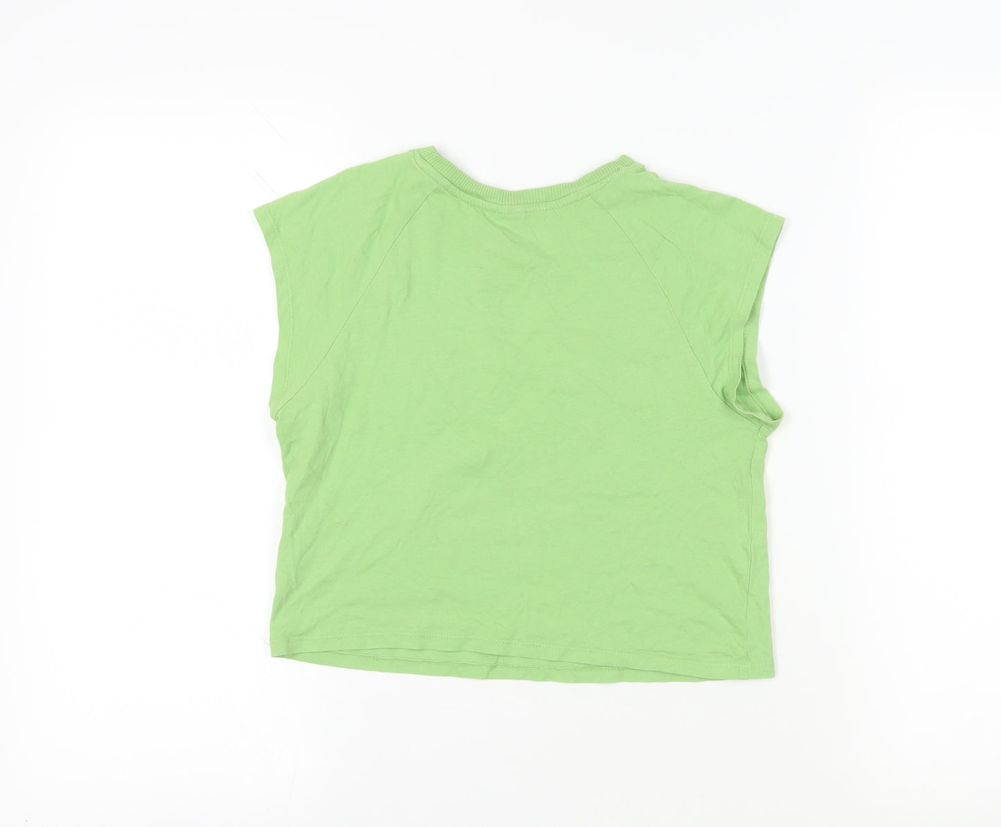 Divided by H&M Womens Green Cotton Cropped T-Shirt Size M Crew Neck - Eye