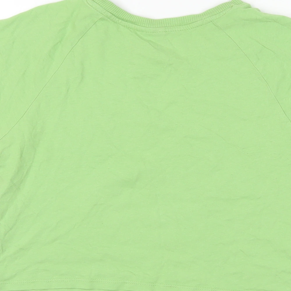 Divided by H&M Womens Green Cotton Cropped T-Shirt Size M Crew Neck - Eye