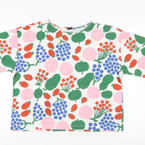 Uniqlo Womens Multicoloured Geometric Cotton Basic T-Shirt Size M Round Neck - Fruit Print