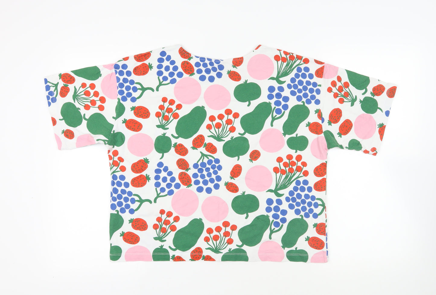 Uniqlo Womens Multicoloured Geometric Cotton Basic T-Shirt Size M Round Neck - Fruit Print