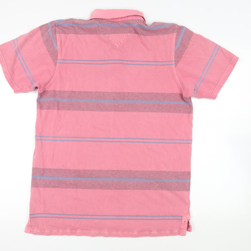 Maine New England Mens Pink Striped Cotton Polo Size M Collared Button