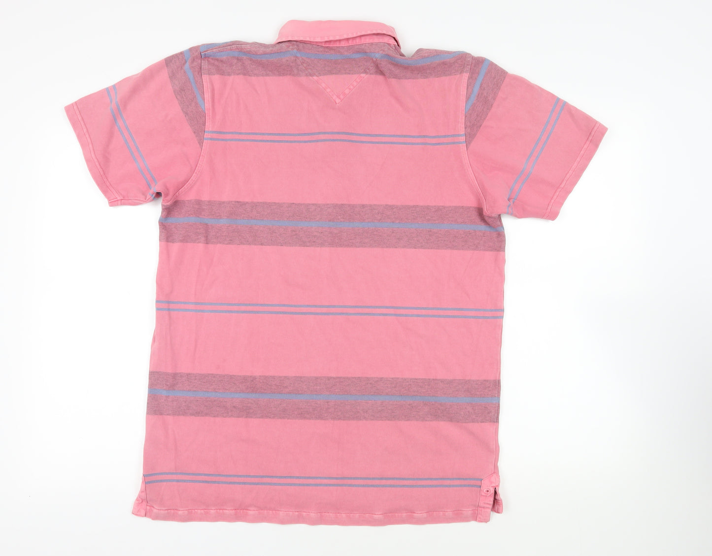 Maine New England Mens Pink Striped Cotton Polo Size M Collared Button