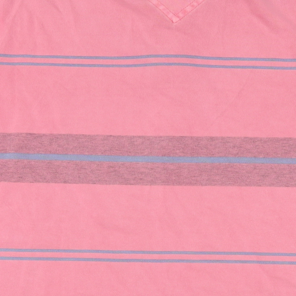 Maine New England Mens Pink Striped Cotton Polo Size M Collared Button