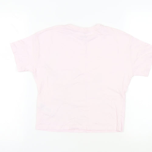 Marks and Spencer Girls Pink Cotton Pullover T-Shirt Size 8-9 Years Crew Neck Pullover - Disney Stitch