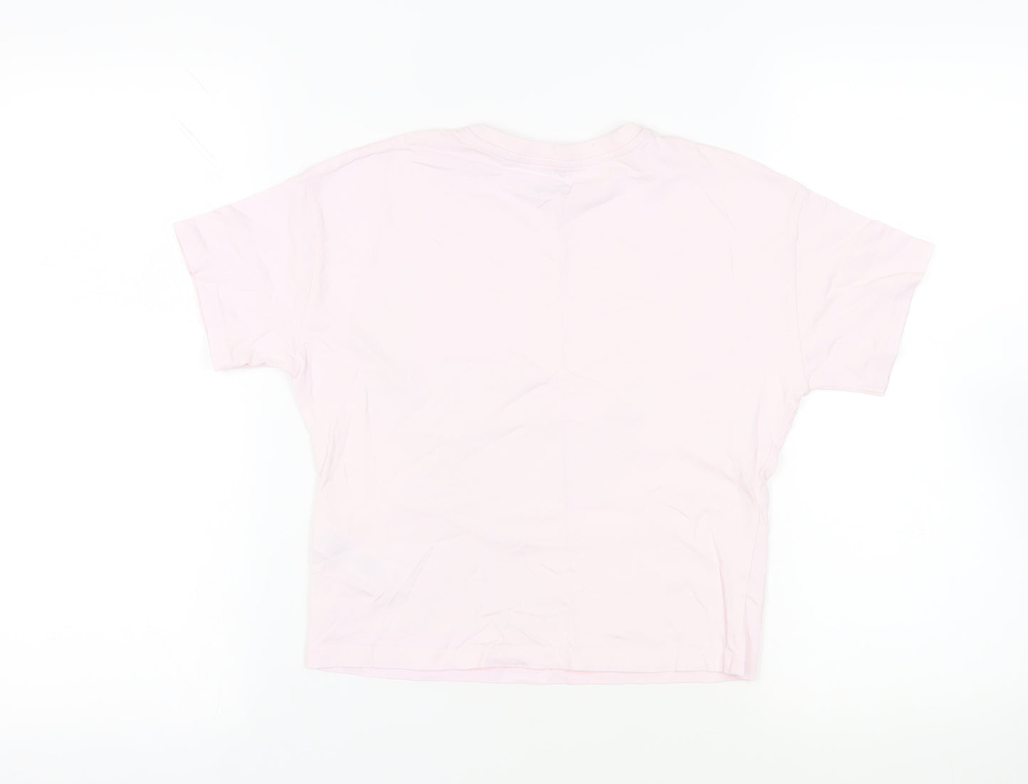 Marks and Spencer Girls Pink Cotton Pullover T-Shirt Size 8-9 Years Crew Neck Pullover - Disney Stitch