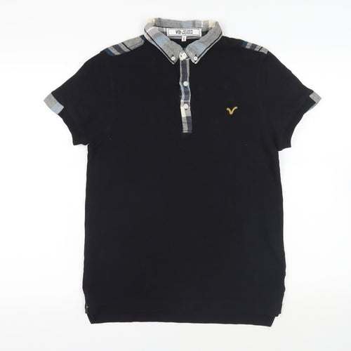 Voi Jeans Mens Black Cotton Polo Size S Collared Button - Logo