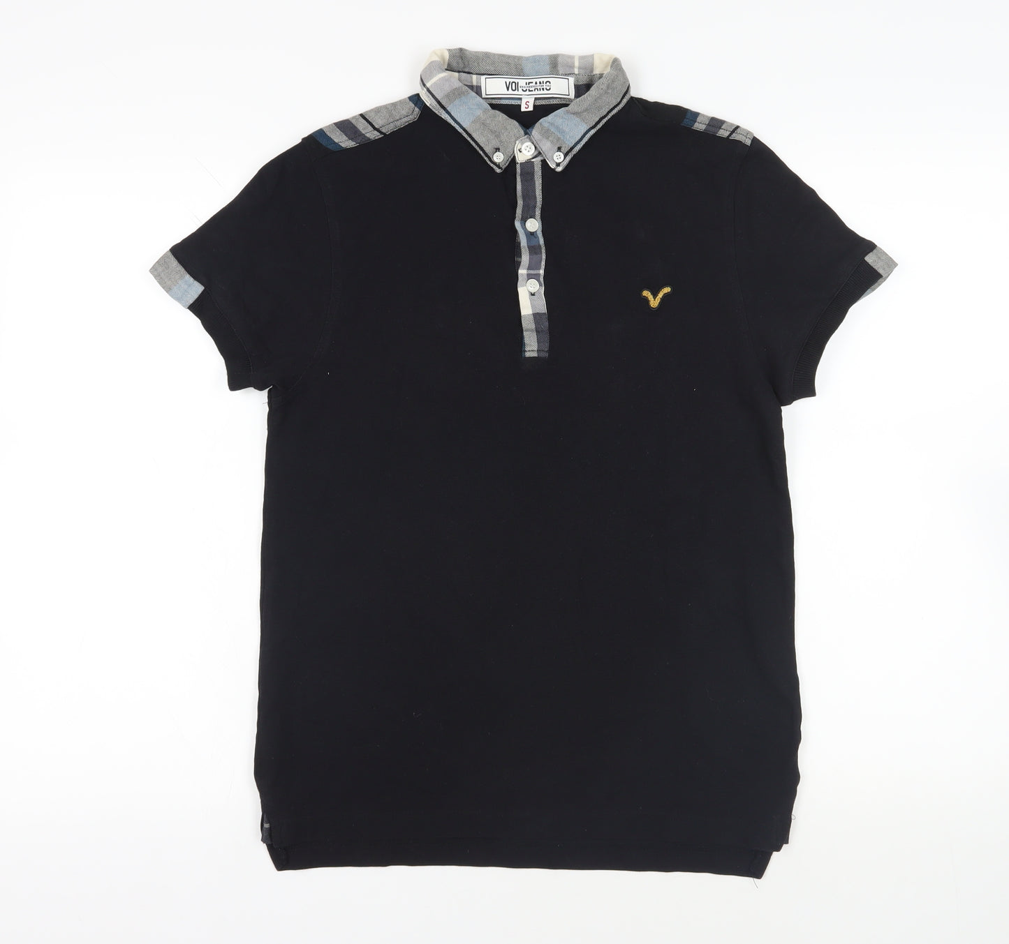 Voi Jeans Mens Black Cotton Polo Size S Collared Button - Logo