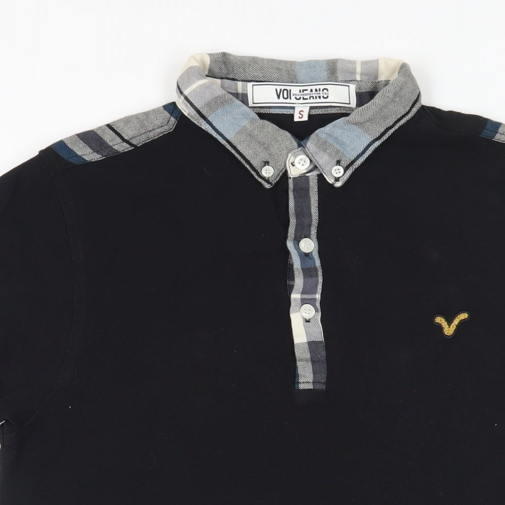 Voi Jeans Mens Black Cotton Polo Size S Collared Button - Logo