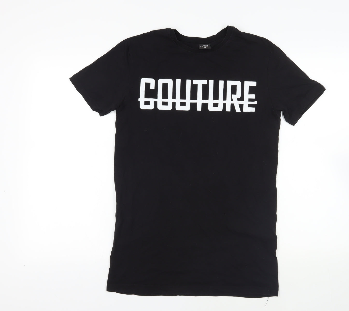 Fresh Coture Mens Black Cotton T-Shirt Size M Crew Neck - Logo